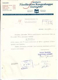 Suomen  Vaatturien Kangaskauppa Oy  Helsinki 1950   - firmalomake