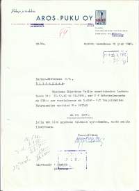 Aros-Puku Oy 1950  - firmalomake