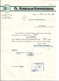 Kokkolan Kappatehdas Oy  Kokkola 1950  firmalomake