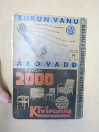 Turun puhelinluettelo 1938-1939 Åbo telefonkatalog, sisältää myös puhelintilaajien numerojärjestysluettelon