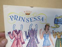 Prinsessa -kartongille painettu paperinukke vaatteineen, 1940 / -50-lukujen vaihteesta?
