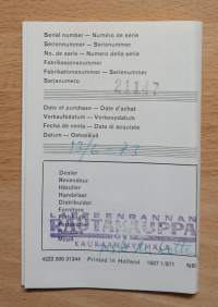 Philishave Compact käyttöohje / takuukirjanen vuodelta 1973