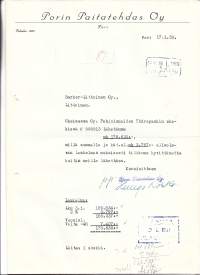 Porin Paitatehdas Oy 1950  - firmalomake