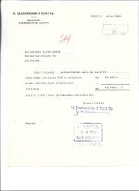 H Saastamoinen &amp; Pojat Oy Kuopio  1950 - firmalomake