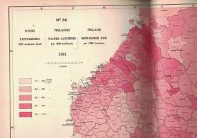 Yhteiskuntatilastollinen kartasto Suomen maalaiskunnista v. 1901 = Atlas de statistique social sur les communes rurales de Finlande en 1901