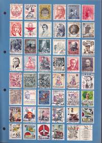 Filatelia - Tšekkoslovakia. Postimerkkisivu 30 ( 47 erilaista postimerkkiä). Liimakekiinnitys