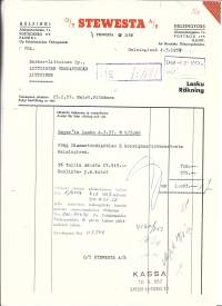 Stewesta Oy Helsinki 1957  huolintalasku firmalomake