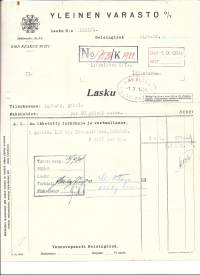 Yleinen Varasto Oy Helsinki 1934  huolintalasku firmalomake