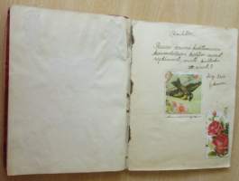 Muistokirja - 36 kiiltokuvasivua ja värssyjä - etukannen sisäluolella vuosiluku 194?