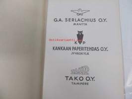 Kotikulttuuria, erilaisista talouspapereista ja niiden käytöstä (G.A. Serlachius Oy, Kankaan Paperitehdas, Tako O.Y. tuootteiden esittelykirjanen, runsas kuvitus)