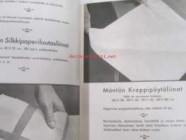 Kotikulttuuria, erilaisista talouspapereista ja niiden käytöstä (G.A. Serlachius Oy, Kankaan Paperitehdas, Tako O.Y. tuootteiden esittelykirjanen, runsas kuvitus)