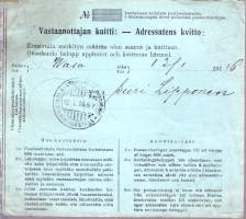 Filatelia Suomi - Postiosotuskortti -  11.1.1916, (1 x 5 p vihreä, 1 x 20p sininen)  Tampere.  Sotasensuurin tarkastama (tarkastaja A4)