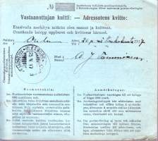 Filatelia Suomi - Postiosotuskortti -  25.V..1917, (2 x 10 p punainen, 1 x 5 p vihreä) . Leimat: Raahe, Oulu