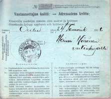 Filatelia Suomi - Postiosotuskortti -  22.1.1916, (1 x 5 p vihreä, 1 x 20 p sininen) . Leimat: Tampere, Oulu