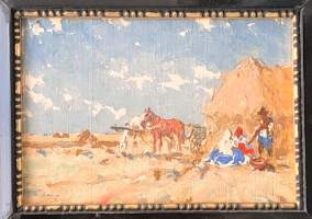 Josef Csillag, Maalaismaisema, öljymaalaus puulle kehystetty koko kehysten kanssa 19x24 cm