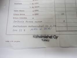 Kahvimiehet Oy, 11.3.1976 -laskulomake / asiakirja