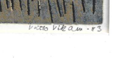 Voitto Vikainen, "Varis" väripuupiirros tpla I/6 II 19/20 sign -83 kehystämätön  kuvakoko 12x13 cm