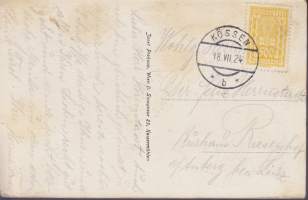 Itävalta - vanha postikortti 1924 - postimerkki mukana. Kössen in Tirol mit Kaisergebirge. Maisemakuva