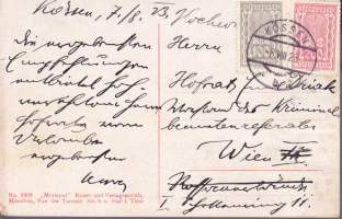 Itävalta - vanha postikortti 1923 - postimerkki mukana.Kössen mit dem Kaisergebirge (Tirol).  Maisemakuva.