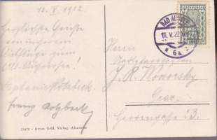 Itävalta - vanha postikortti 1922 - postimerkki mukana. Salzkammergut Alt-Aussee (717m). Maisemakortti