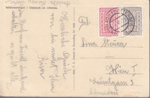 Itävalta - vanha postikortti 1923 - postimerkki mukana. Salzkammergut - Unterach am Attersee. Maisemakortti