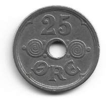 Tanska 25 Öre 1924  - ulkomainen kolikko
