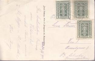 Itävalta - vanha postikortti 1922 - postimerkki mukana. Grafenslag, Bahnhofsrestaurant J. Moser