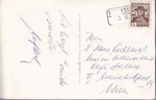 Itävalta - vanha postikortti 1937 - postimerkki mukana. Seebenstein mit Scheeberg. Maisemakortti