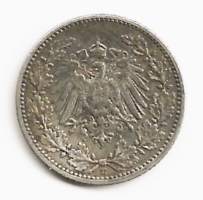 Saksa 1/2 Mark 1908 ulkomainen kolikko
