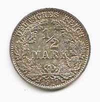 Saksa 1/2 Mark 1917 ulkomainen kolikko