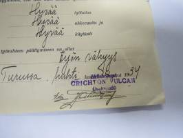 Crichton-Vulcan Turku - Työtodistus 14.4.1934