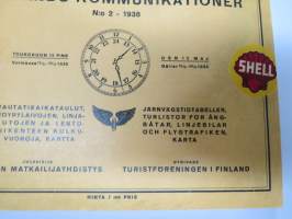 Turisti - Turisten -  Suomen kulkuneuvot - Finlands kommunikationer Rautateiden aikataulut ja höyrylaivojen ja autojen kulkuvuorot, lentoreittejä...1938 NÄKÖISPAINOS