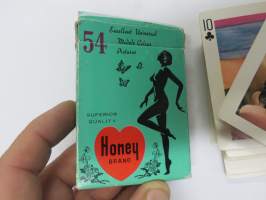 Honey Brand nr 405 - Excellent Universal Models Colour Pictures playing cards -pelikortit, täysi sarja pin-up-kortteja, arviolta 1960-luvun pakka