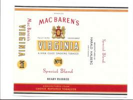 Mac Baren's Virginia No. 1 - tyhjä käyttämätön piipputupakkapakkaus.