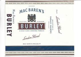 Mac Baren's Burley London Blend - tyhjä käyttämätön piipputupakkapakkaus.
