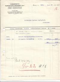 Yhdistetyt Turveteollisuuder Oy Perniö 1922 - firmalomake