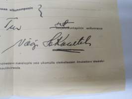 Asevelvollisen esteettömyystodistus - Aarne Sitro synt. 11.2.1911 Lokalahti, Turun Sotilaspiirin Esikunta 21.11.1946 -asiakirja