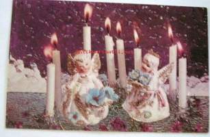 Postikortti / Joulukortti  kaksi enkeliä ja kynttilät