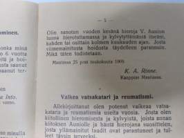 Terveys- ja vesiparannushoito - Aksel Aunio (Turku, 1910) -esite ja potilaiden todistuksia