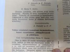 Terveys- ja vesiparannushoito - Aksel Aunio (Turku, 1910) -esite ja potilaiden todistuksia