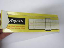 Aristo Commerz 0905 / 845-955-1055 / 965 -laskutikku / laskuviivain käyttöohje ja alkuperäinen kotelo (ei itse laskutikkua!)