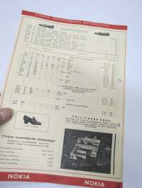 Nokia Prislista 1932-33 För Överskor, Gummitofflor och Galoscher -hinnasto / kuvasto