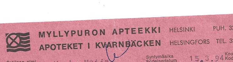 Myllypuron  Apteekki  Helsinki    resepti signatuuri   1967