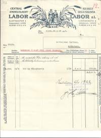 Keskus Osuuskunta Labor rl Turku 1922    - firmalomake