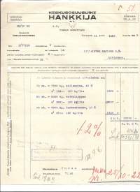 Keskusosuusliike Hankkija rl Turku 1922    - firmalomake