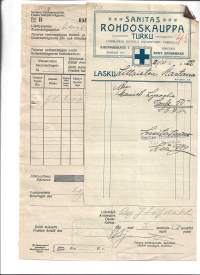 Sanitas Rohdoskauppa  Turku  1922    - firmalomake