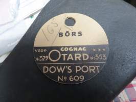 Ravintola Börs - Cognac Otard - Dow´s Port - Lamb´s Jamaica Rum - Gin 201 Engelsk brännvin / Engl. pöytäviina -narikkalappu nr 165, suomalainen