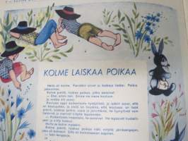 Lasten Maailma 1956 nr 9, tehtäviä, tarinoita, sarjakuvia, päätoimittaja Markus Rautio, kuvituksia mm. Maija Karma, Tekstejä Aila Nissinen, Koira Koipeliini...