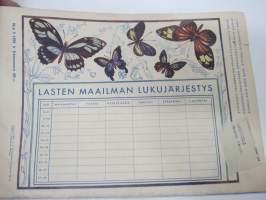 Lasten Maailma 1956 nr 9, tehtäviä, tarinoita, sarjakuvia, päätoimittaja Markus Rautio, kuvituksia mm. Maija Karma, Tekstejä Aila Nissinen, Koira Koipeliini...