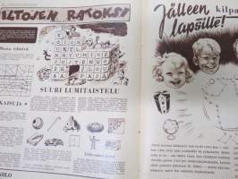 Lasten Maailma 1952 nr 1, tehtäviä, tarinoita, sarjakuvia, päätoimittaja Markus Rautio, kuvituksia mm. Maija Karma, Tekstejä Aila Nissinen, Uusi nukketeatteri...